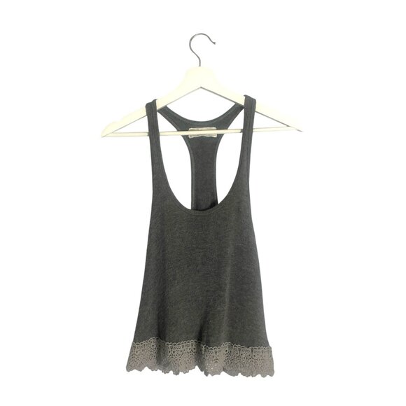 Abercrombie & Fitch Grey Racerback Lace Trim Crop Top Size XS Knit Y2K - Picture 1 of 6